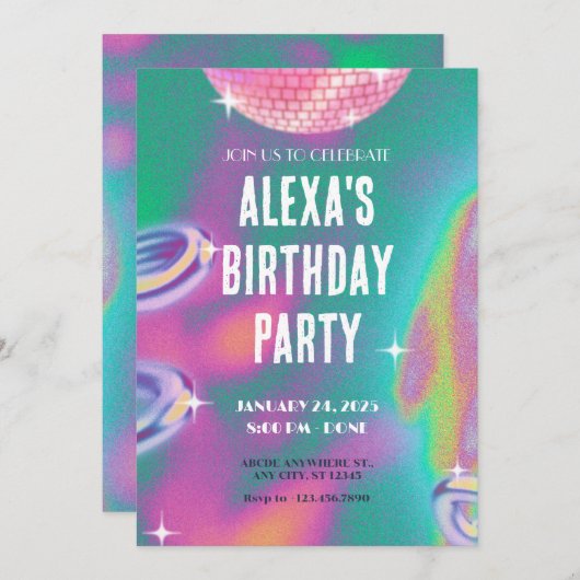 Invitation de fête d'anniversaire Retro y2k (Devant / Derrière)