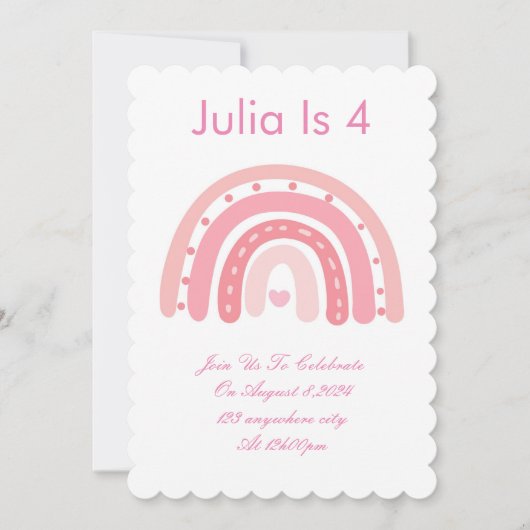 invitation de fête d'anniversaire rose (Devant)
