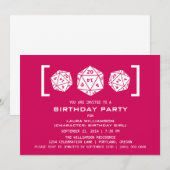 Invitation de fête d'anniversaire rose D20 Dice (Devant / Derrière)