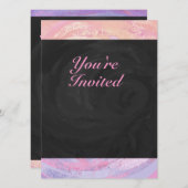 Invitation de fête d'anniversaire rose et noir (Devant / Derrière)