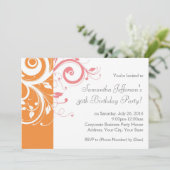 Invitation de fête d'anniversaire rose et orange (Debout devant)