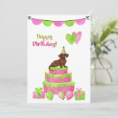 Invitation de fête d'anniversaire rose et vert Dac (Debout devant)