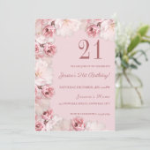 Invitation de fête d'anniversaire rose floral (Debout devant)