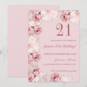 Invitation de fête d'anniversaire rose floral (Devant / Derrière)