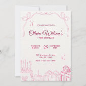 Invitation de fête d'anniversaire rose mignonne de (Devant)