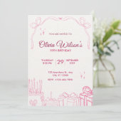 Invitation de fête d'anniversaire rose mignonne de (Debout devant)