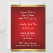 Invitation de fête d'anniversaire Rouge Or (Dos)