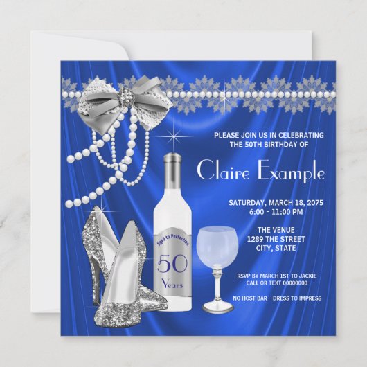 Invitation de fête d'anniversaire royale bleue et (Devant)