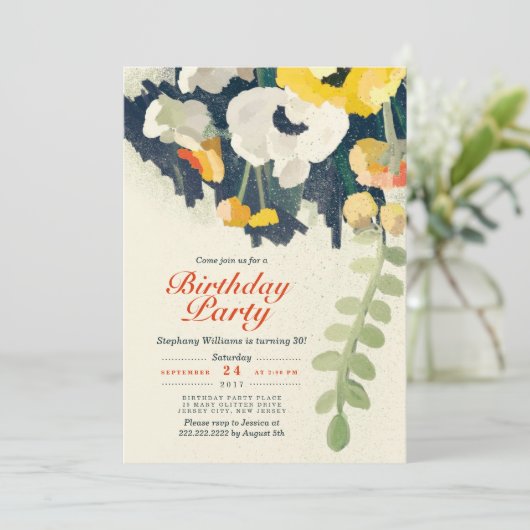 Invitation de fête d'anniversaire rustique jaune b (Debout devant)