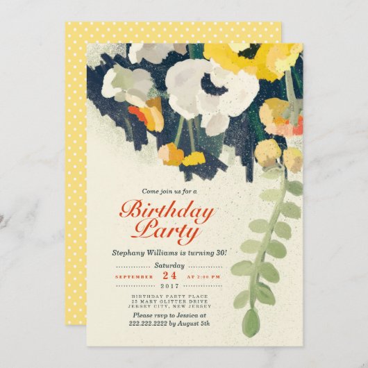 Invitation de fête d'anniversaire rustique jaune b (Devant / Derrière)