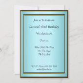 Invitation de fête d'anniversaire sarcelle or (Dos)