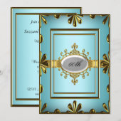 Invitation de fête d'anniversaire sarcelle or (Devant / Derrière)
