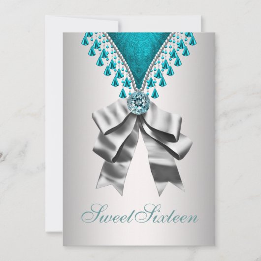 Invitation de fête d'anniversaire Silver Teal Blue (Devant)