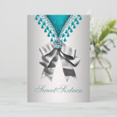 Invitation de fête d'anniversaire Silver Teal Blue (Debout devant)