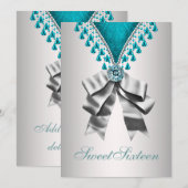 Invitation de fête d'anniversaire Silver Teal Blue (Devant / Derrière)