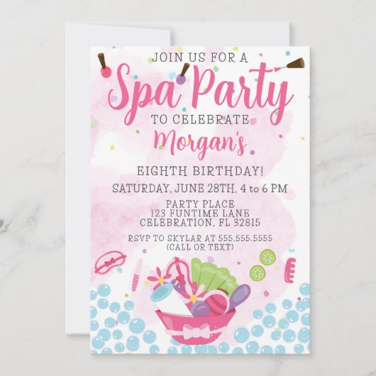 Invitation de fête d'anniversaire spa (Devant)