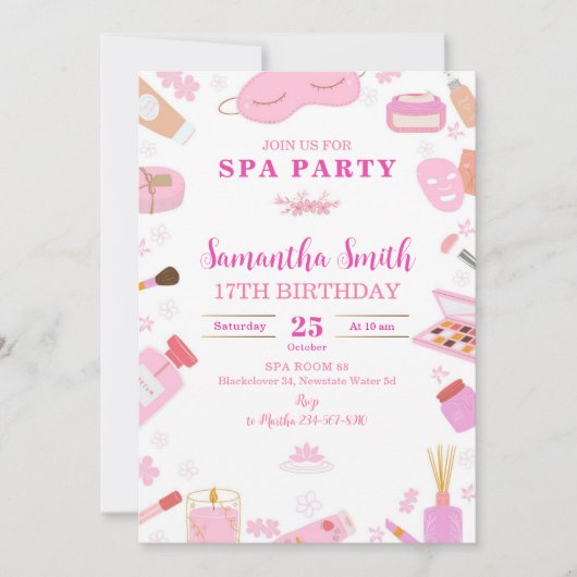 Invitation de fête d'anniversaire spa (Devant)