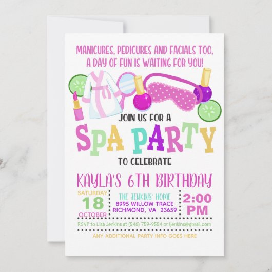 Invitation de fête d'anniversaire spa - WH (Devant)