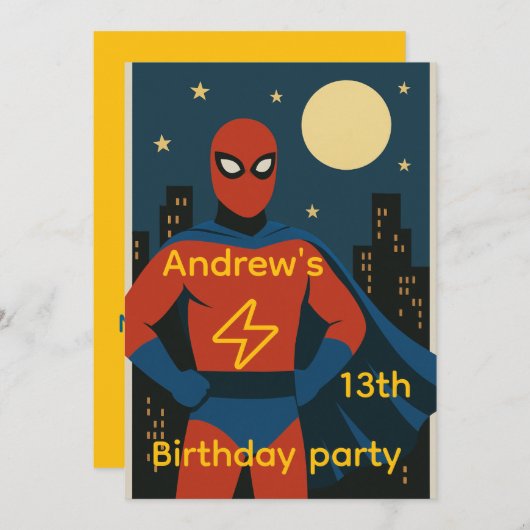 Invitation de fête d'anniversaire Superhero (Devant / Derrière)