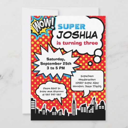 Invitation de fête d'anniversaire Superhero (Devant)