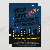 Invitation de fête d'anniversaire Superhero (Devant / Derrière)