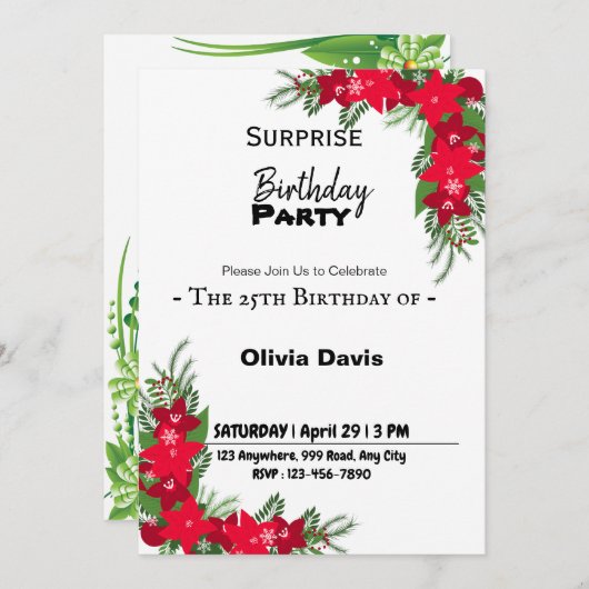 Invitation de fête d'anniversaire surprise (Devant / Derrière)