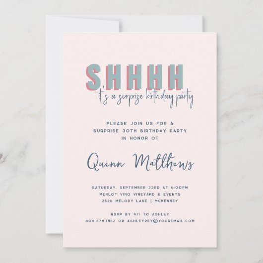 Invitation de fête d'anniversaire surprise (Devant)