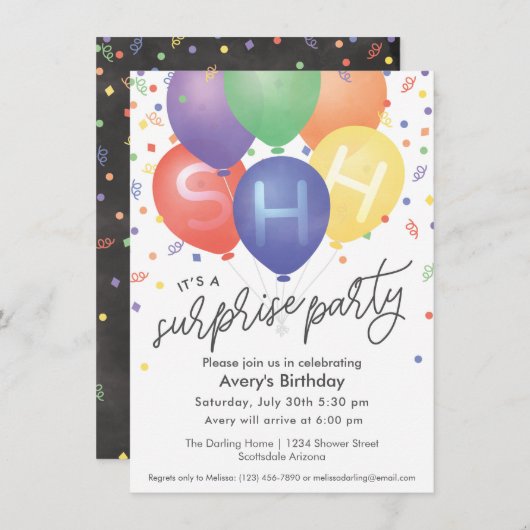 Invitation de fête d'anniversaire surprise avec ba (Devant / Derrière)