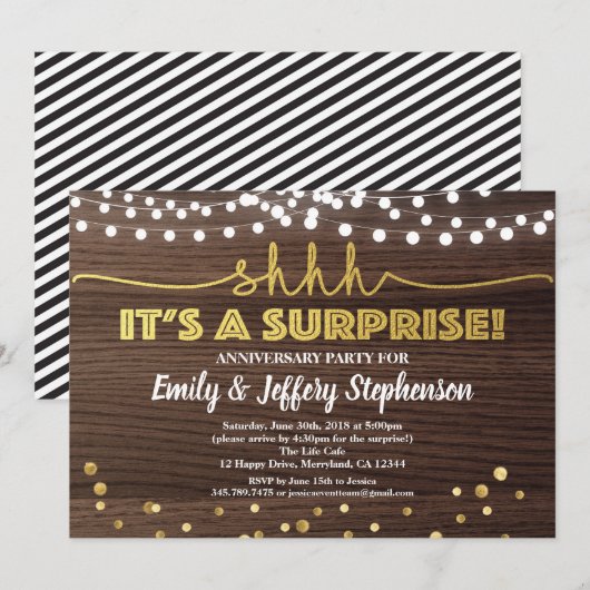 Invitation de fête d'anniversaire surprise bois &  (Devant / Derrière)