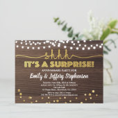 Invitation de fête d'anniversaire surprise bois et (Debout devant)