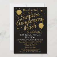 Invitation de fête d'anniversaire surprise noir or