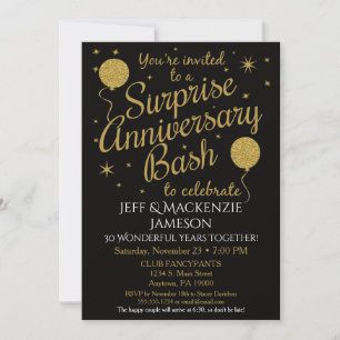 Invitation de fête d'anniversaire surprise noir or
