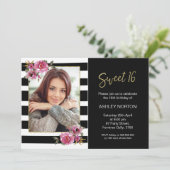 Invitation de fête d'anniversaire Sweet 16 à fleur (Debout devant)