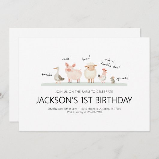 Invitation de fête d'anniversaire - Thème animal d (Devant / Derrière)