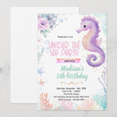 Invitation de fête d'anniversaire thème hippocampe (Devant / Derrière)
