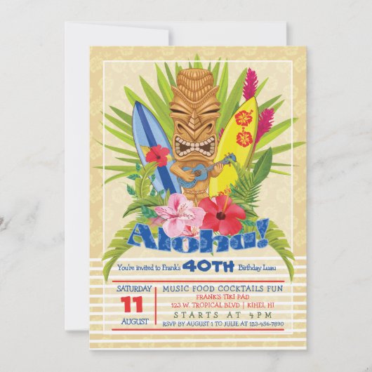 Invitation de fête d'anniversaire Tiki (Devant)
