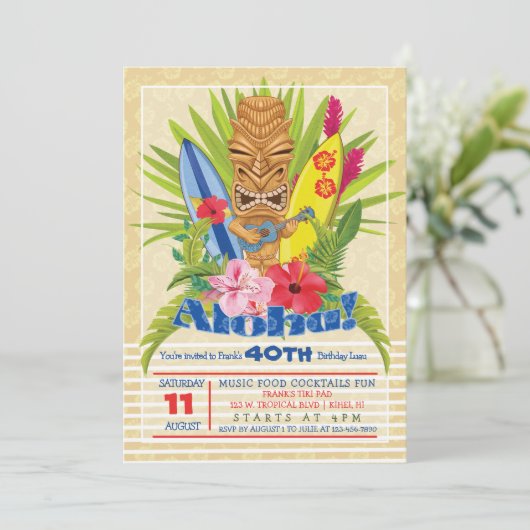 Invitation de fête d'anniversaire Tiki (Debout devant)