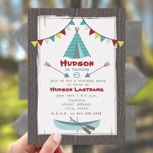 Invitation de fête d'anniversaire Tipi Rouge + Tur