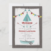 Invitation de fête d'anniversaire Tipi Rouge + Tur (Devant)