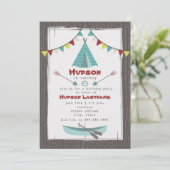 Invitation de fête d'anniversaire Tipi Rouge + Tur (Debout devant)
