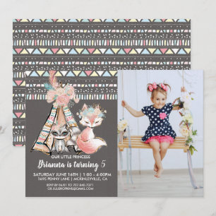 Invitation de fête d'anniversaire Tribal Bohème Fé