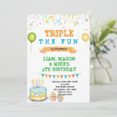 Invitation de fête d'anniversaire triple (Debout devant)