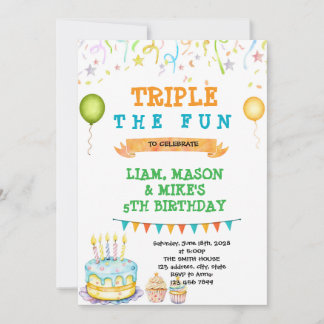 Invitation de fête d'anniversaire triple