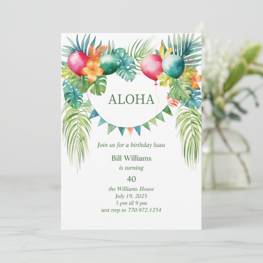 Invitation de fête d'anniversaire tropicale de Lua (Debout devant)
