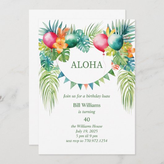 Invitation de fête d'anniversaire tropicale de Lua (Devant / Derrière)