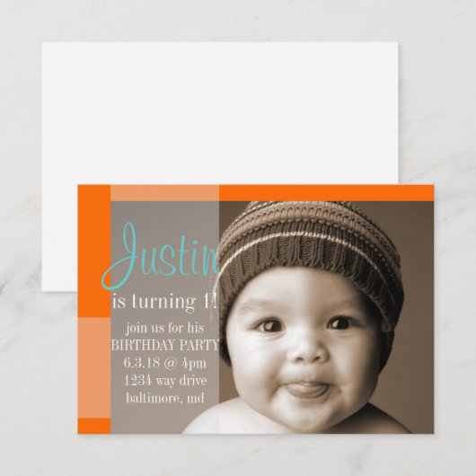 Invitation de fête d'anniversaire | Un Segment Ora (Devant / Derrière)