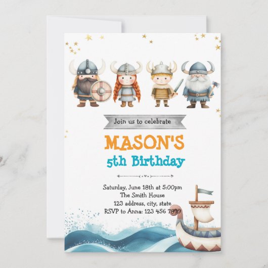 Invitation de fête d'anniversaire viking (Devant)
