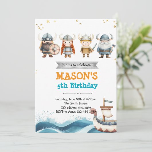 Invitation de fête d'anniversaire viking (Debout devant)