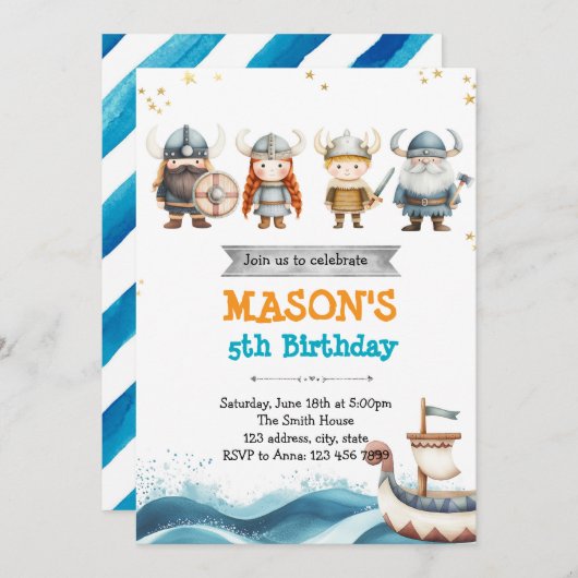 Invitation de fête d'anniversaire viking (Devant / Derrière)