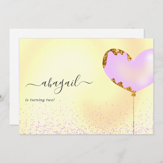 Invitation de fête d'anniversaire violet et or (Devant / Derrière)